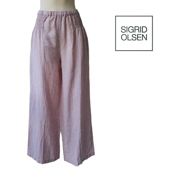 Sigrid Olsen Pants - Sigrid Olsen 100% Linen Wide Leg Oversized Pull on Pants Size Small